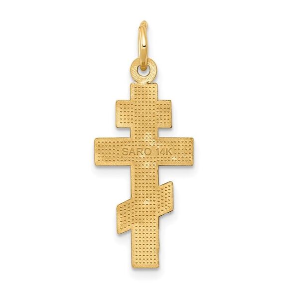 14k Yellow Gold, Diamond Cut Eastern Orthodox Cross Charm, 12 x 25mm